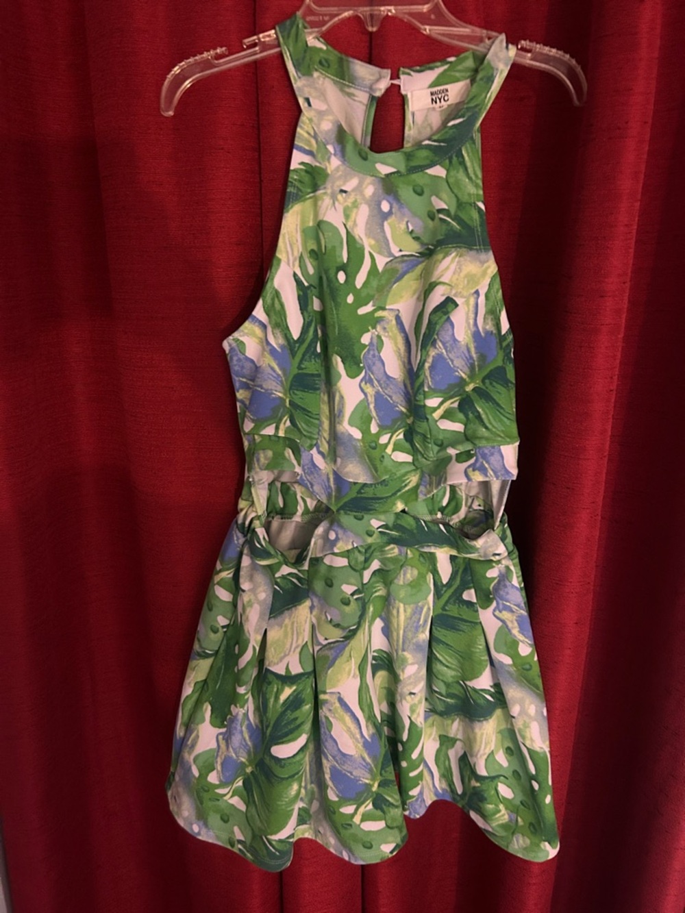 Green & Blue Tropical Print Halter Jumpsuit